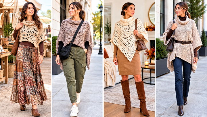 24 Chunky Yarn Crochet Poncho Outfit Ideas for Cozy Layers