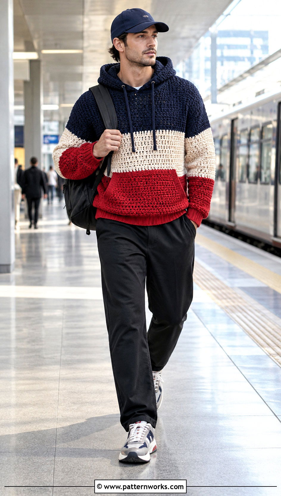 Color Block Crochet Hoodie With Track Pants - 30 crochet hoodie for men outfit ideas