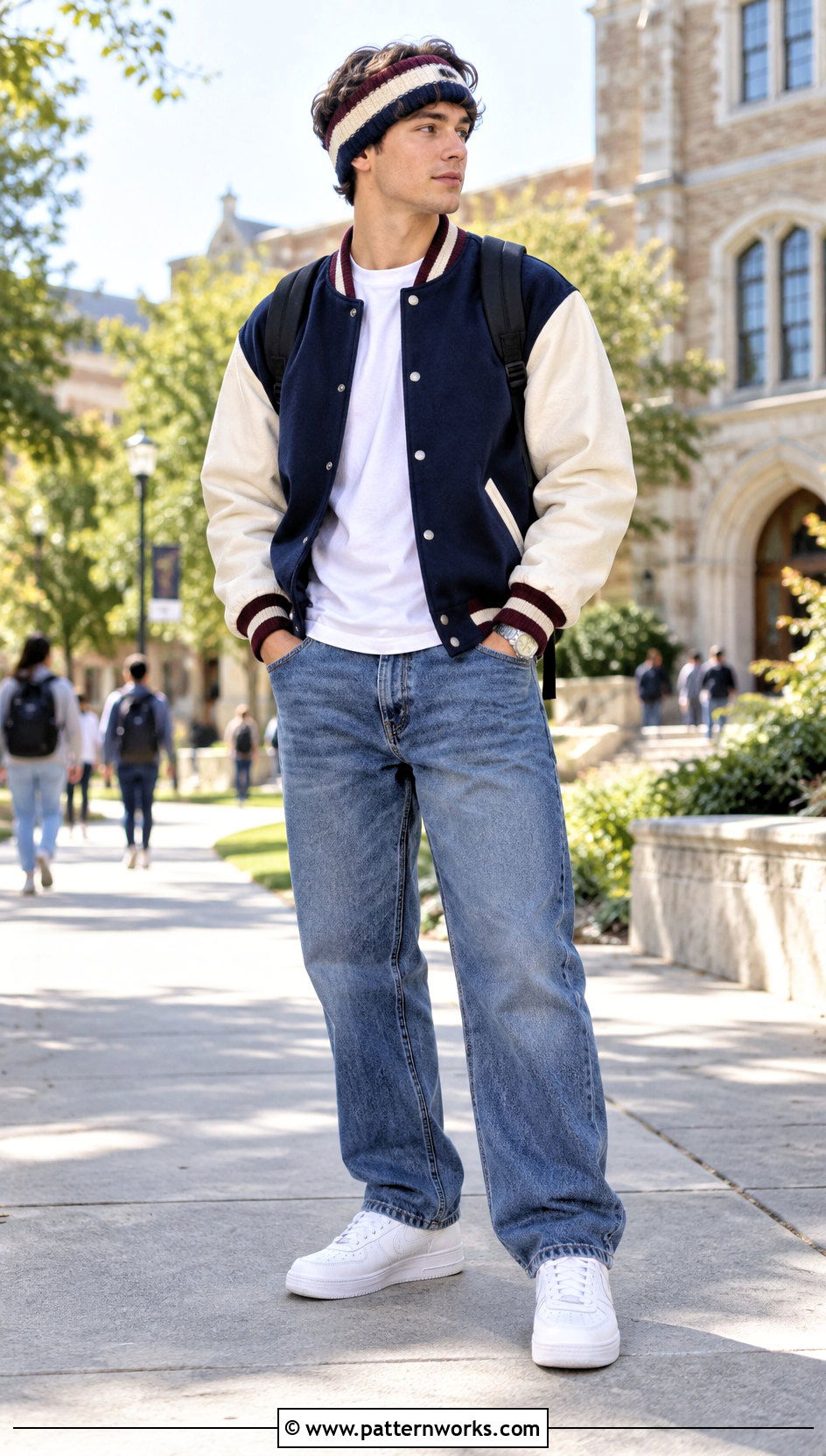 Color Block Crochet Mens Ear Warmer With Varsity Jacket - 24 Crochet Mens Ear Warmer outfit ideas