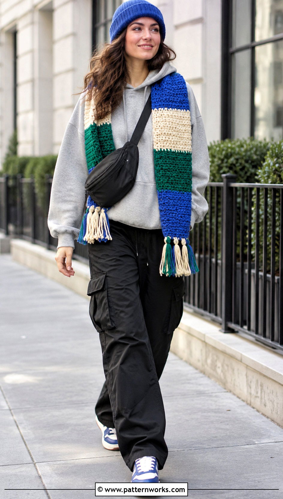 Color Block Crochet Scarf With Hoodie - 18 Crochet Scarf Worsted Weight Yarn outfit ideas