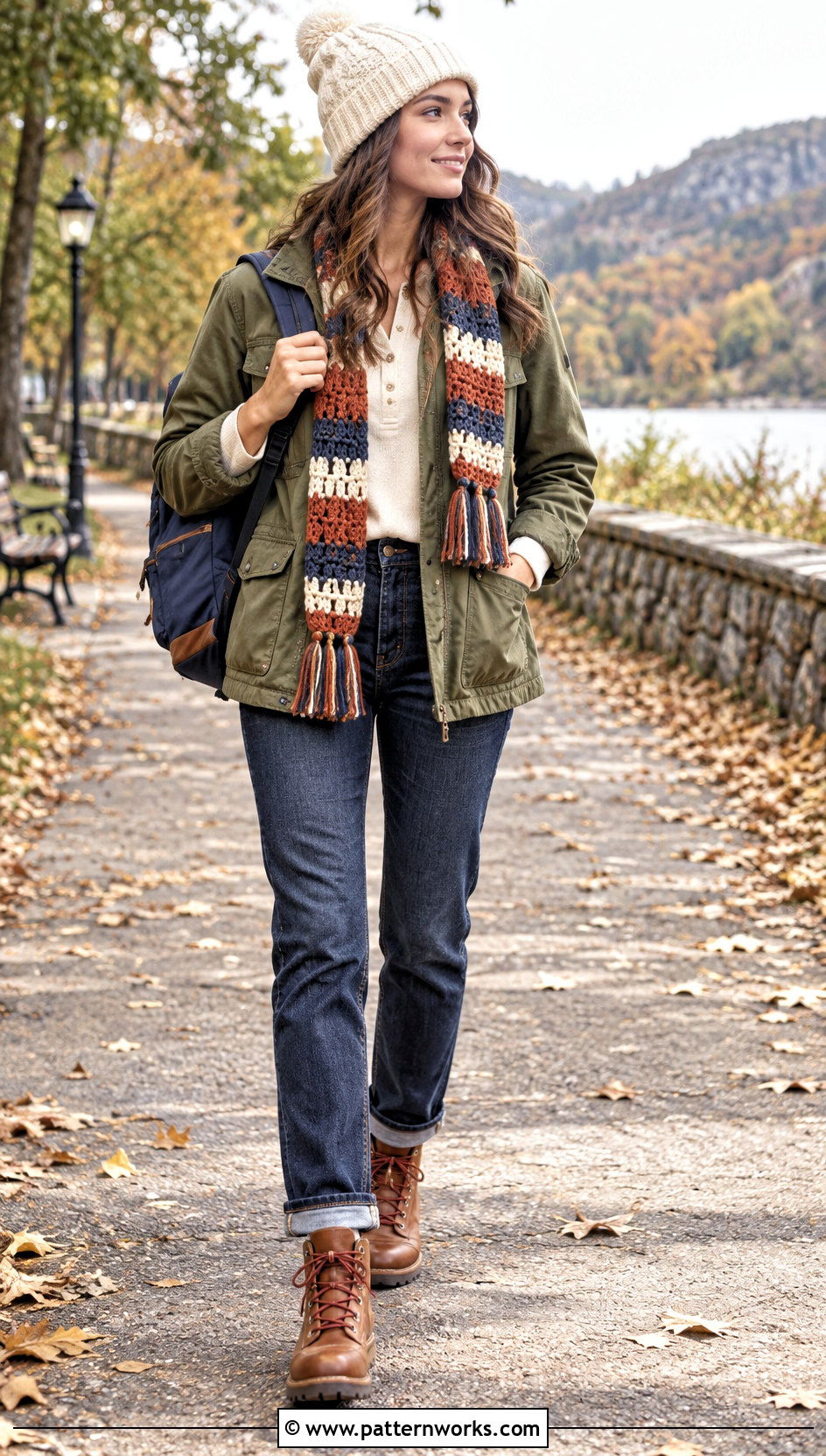 Color Crochet Scarf With Utility Jacket - 24 3 Color Crochet Scarf outfit ideas