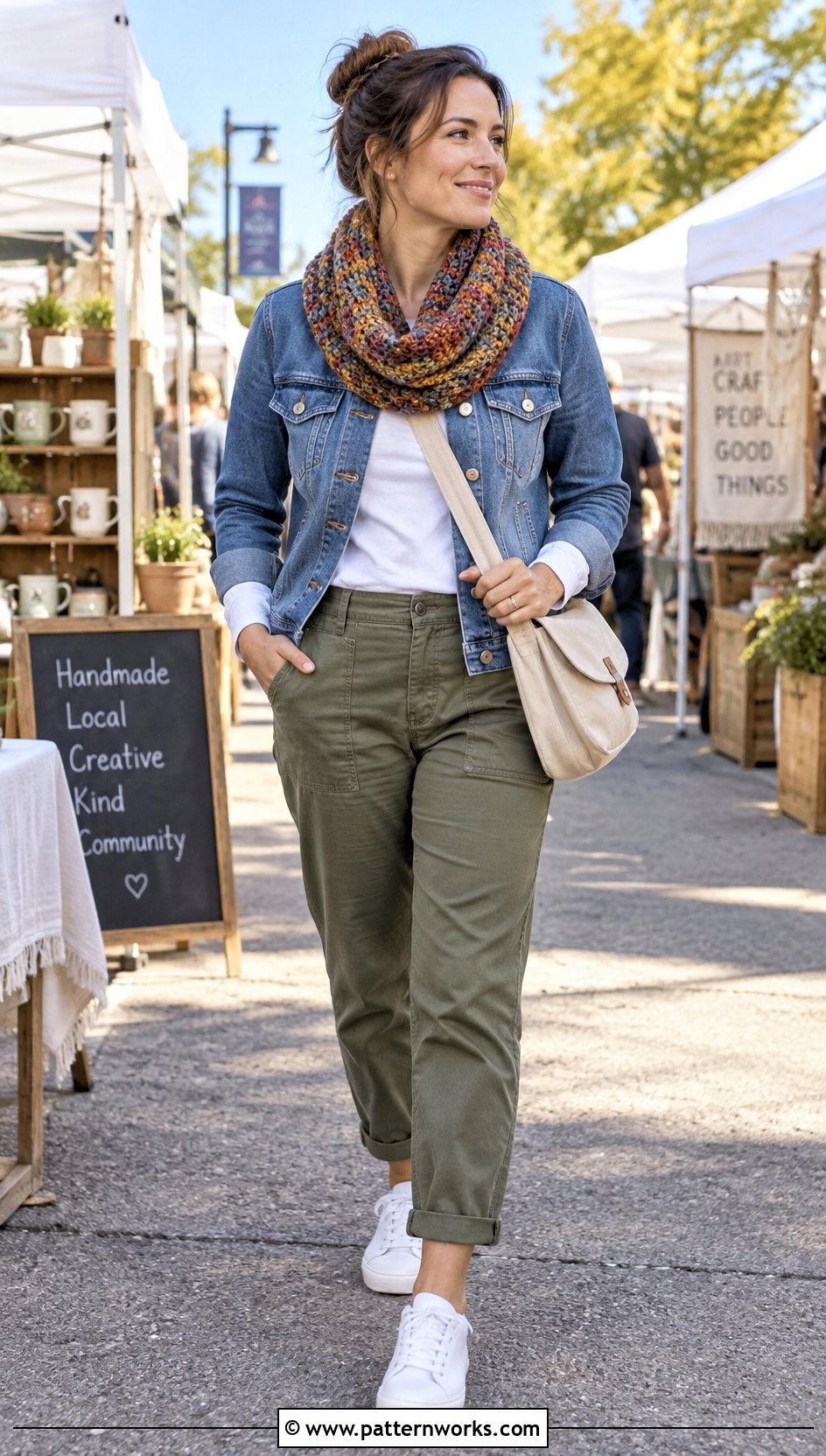 Colorful Crochet Cowl With Denim Jacket - 18 1 Skein Crochet Cowl outfit ideas