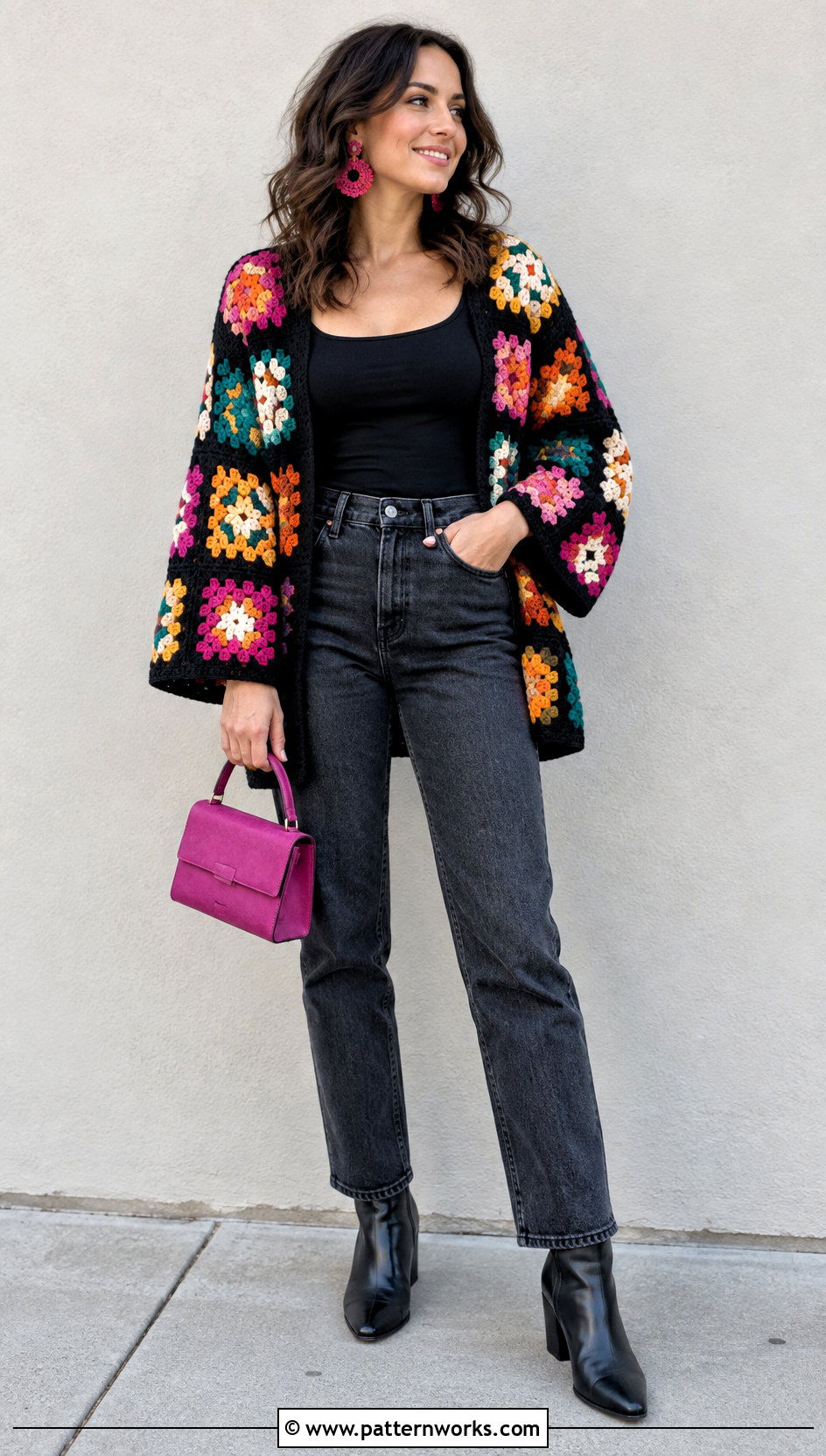 Colorful Shawl Crochet Cardigan Outfit With Neutral Basics - 24 Shawl Crochet Cardigan outfit ideas