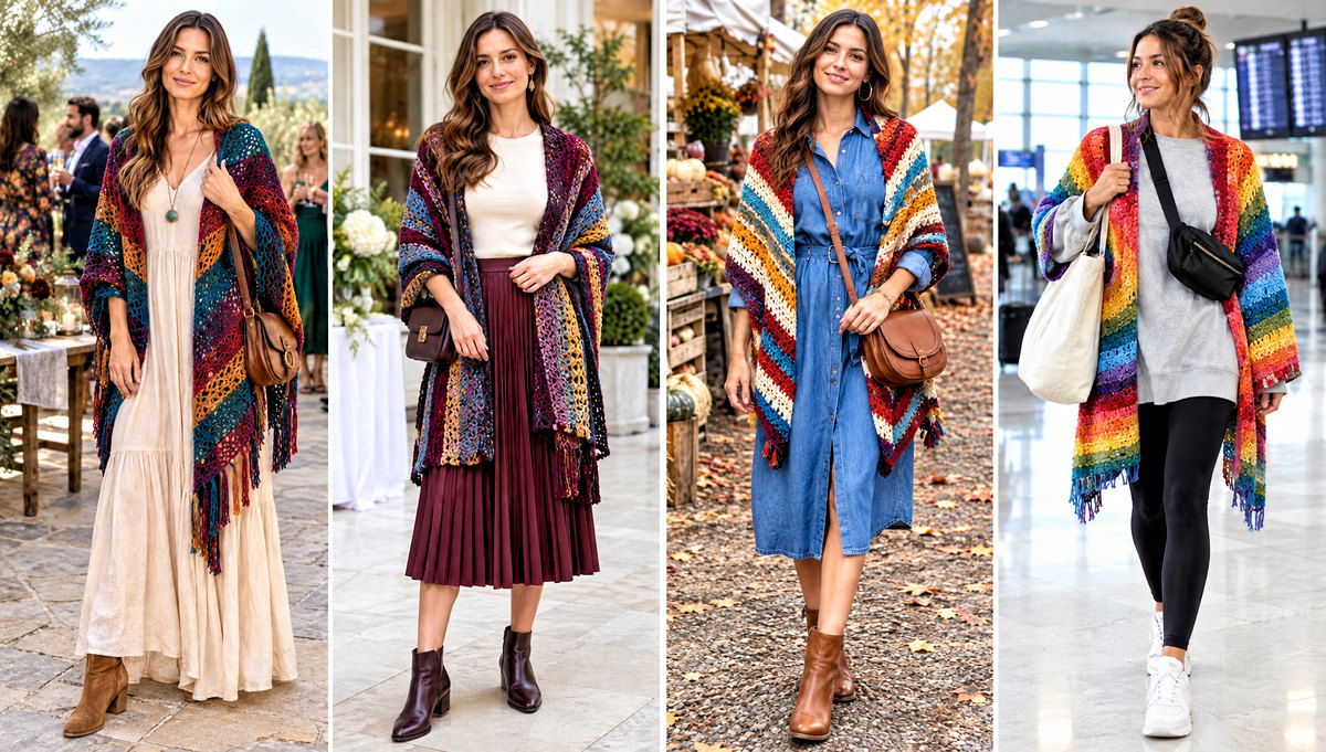 18 Colorful Striped Crochet Wrap Outfit Ideas for Layering