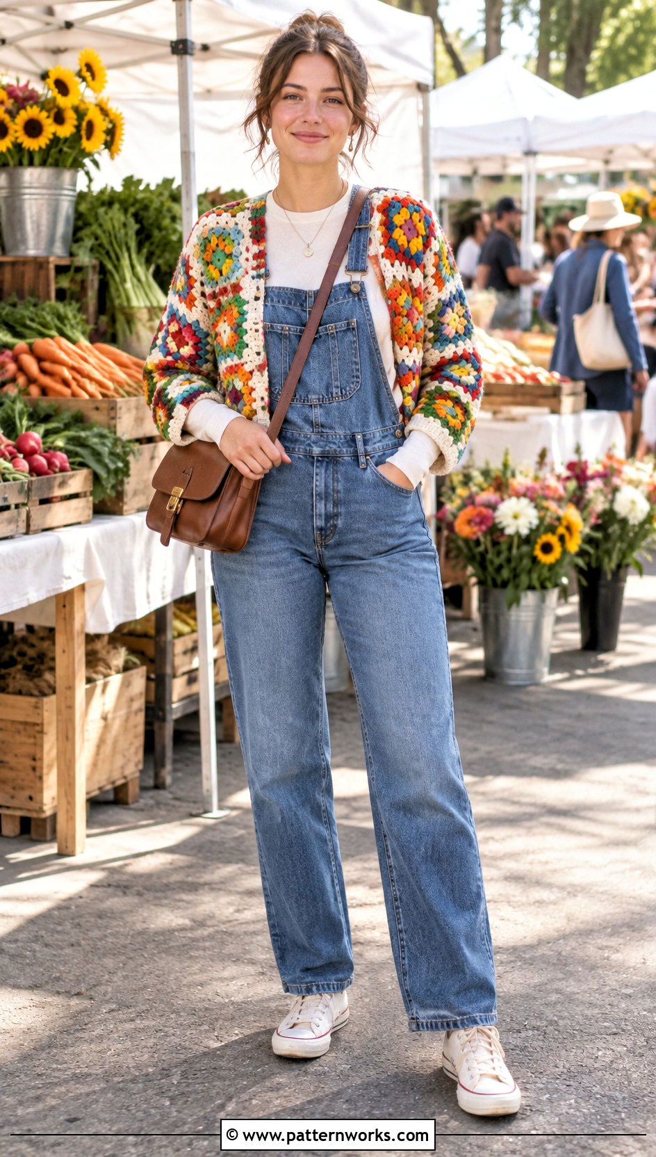 Continuous Granny Square Cardigan With Overalls - 24 continuous granny square cardigan outfit ideas
