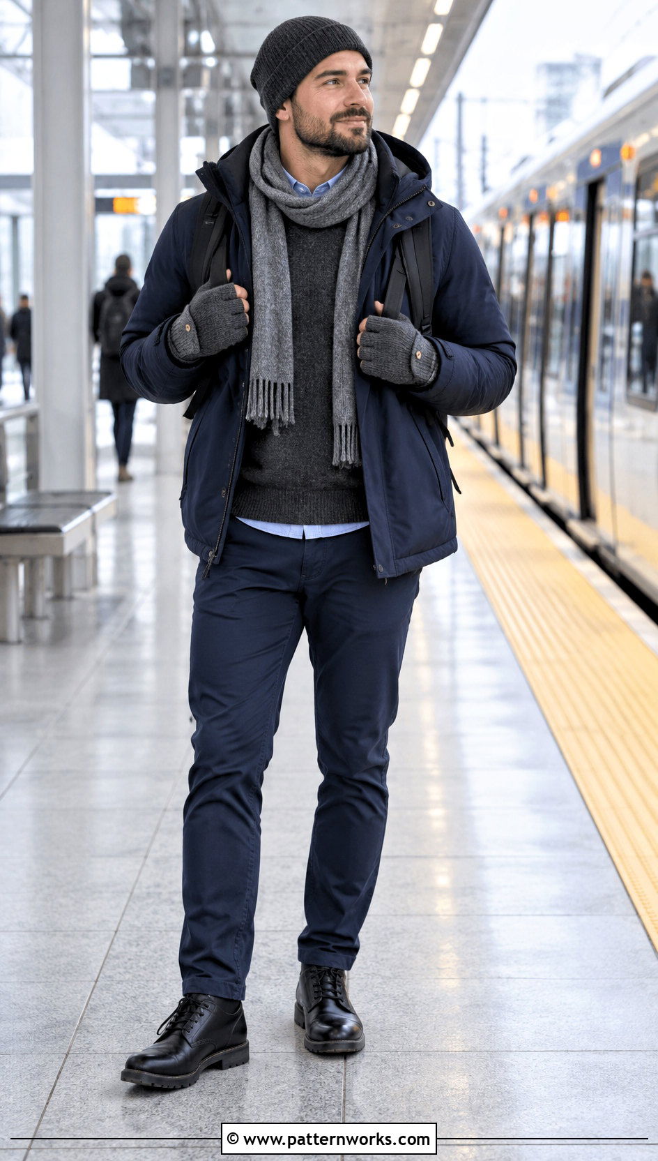 Convertible Crochet Mittens With Commuter Outfit - 24 crochet mittens for men outfit ideas