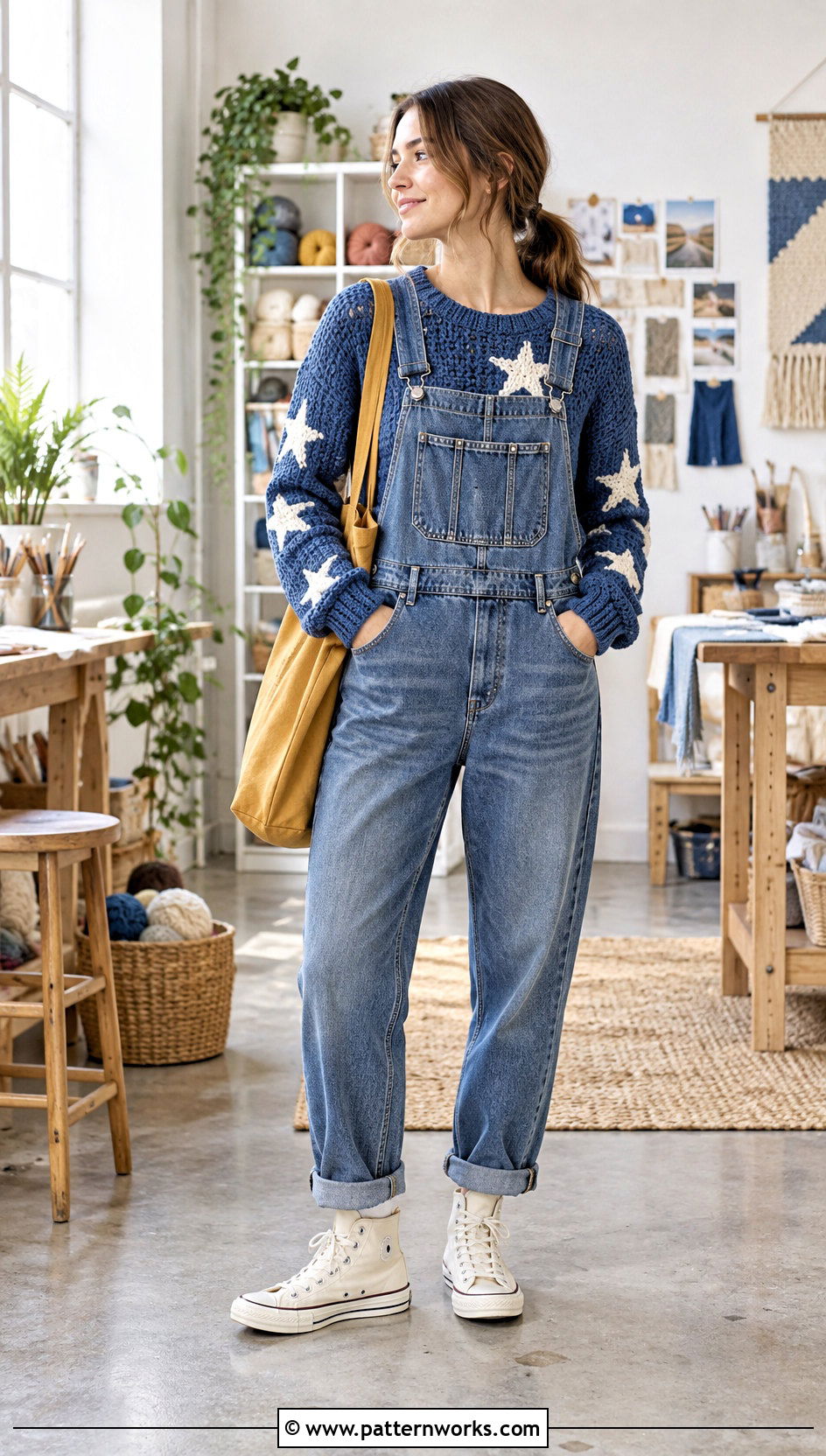 Coraline Star Crochet Sweater With Denim Overalls - 24 Coraline Star Crochet Sweater outfit ideas