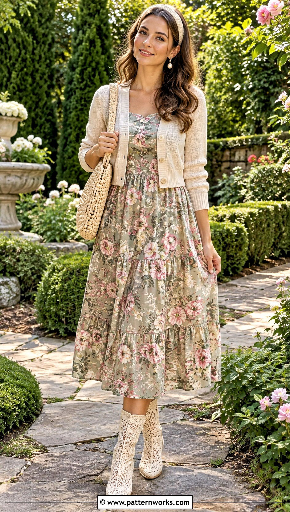 Cream Crochet Boots With Flip Flop Soles And Floral Midi Dress - 18 crochet boots with flip flop soles outfit ideas