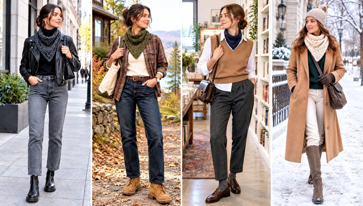 30 Crochet Bandana Cowl Outfit Ideas for Crisp Fall Days