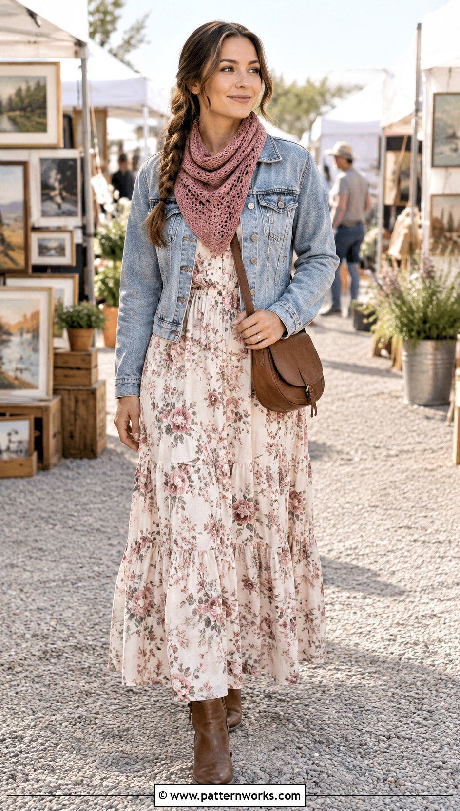 Crochet Bandana Cowl With Maxi Dress - 30 crochet bandana cowl outfit ideas
