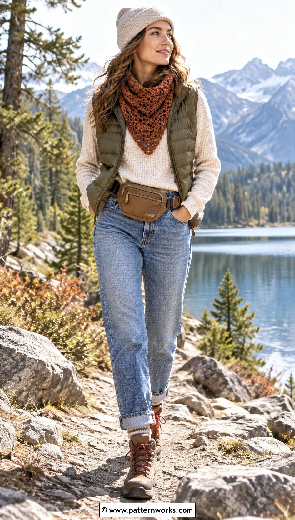 Crochet Bandana Cowl With Puffer Vest - 30 crochet bandana cowl outfit ideas