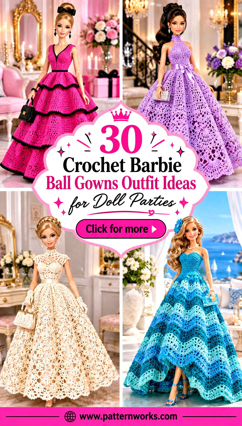 30 Crochet Barbie Ball Gowns Outfit Ideas for Doll Parties - 30 Crochet Barbie Ball Gowns Outfit Ideas for Doll Parties