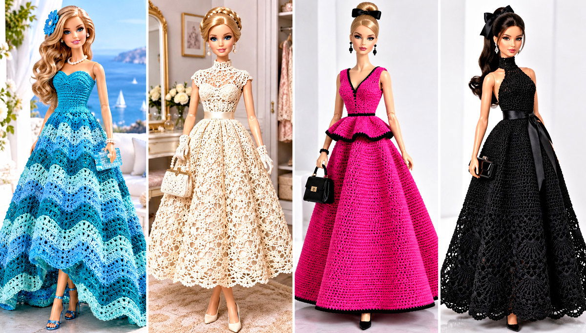 30 Crochet Barbie Ball Gowns Outfit Ideas for Doll Parties