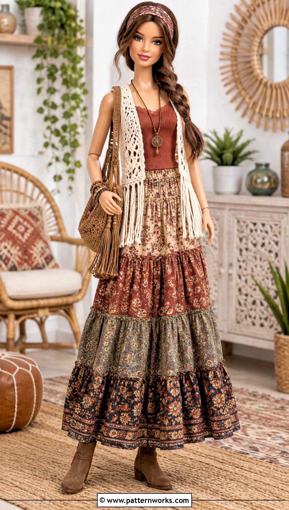 Crochet Barbie Boho Vest And Tiered Skirt - 30 crochet barbie doll clothes and outfit ideas