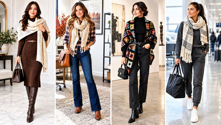 30 Crochet Blanket Scarf Outfit Ideas for Layered Fall Looks