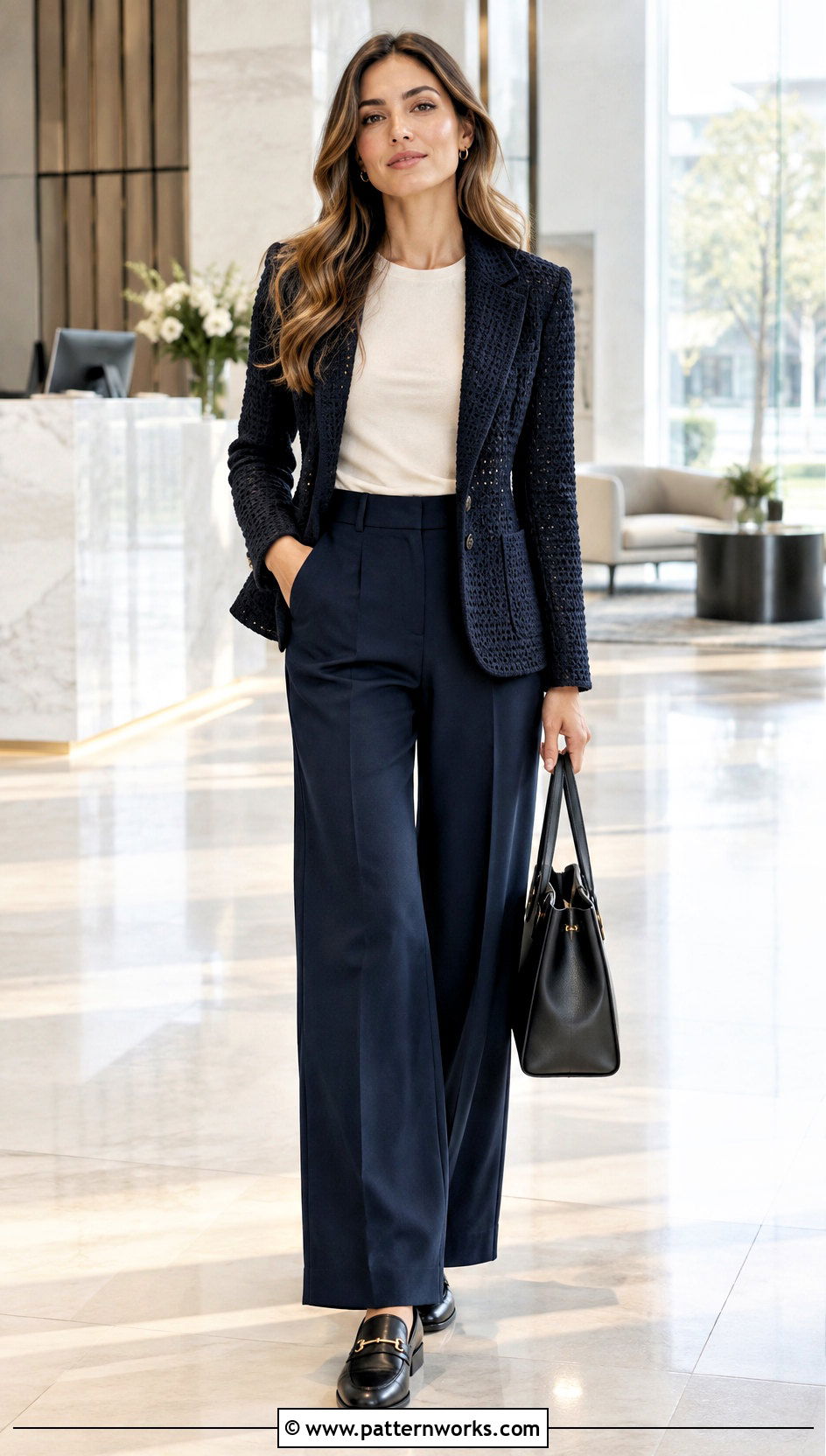 Crochet Blazer With Tailored Trousers - 24 Fall Crochet Clothes Ideas