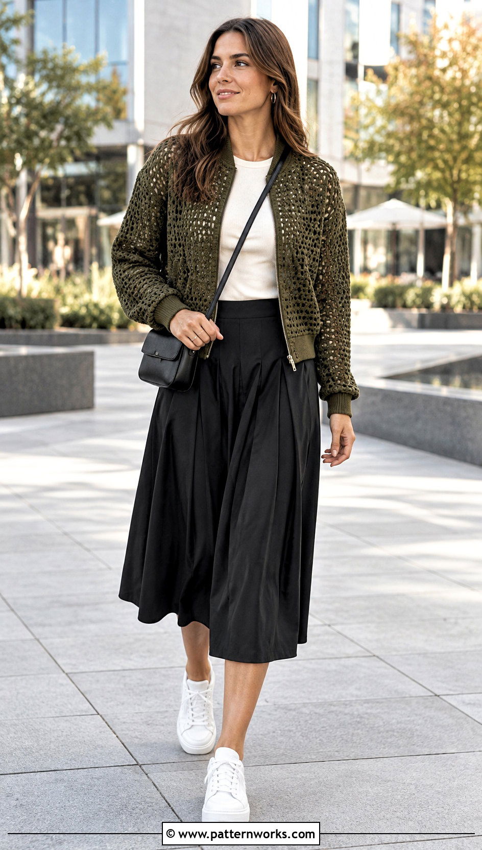 Crochet Bomber Jacket With Midi Skirt - 24 Fall Crochet Clothes Ideas