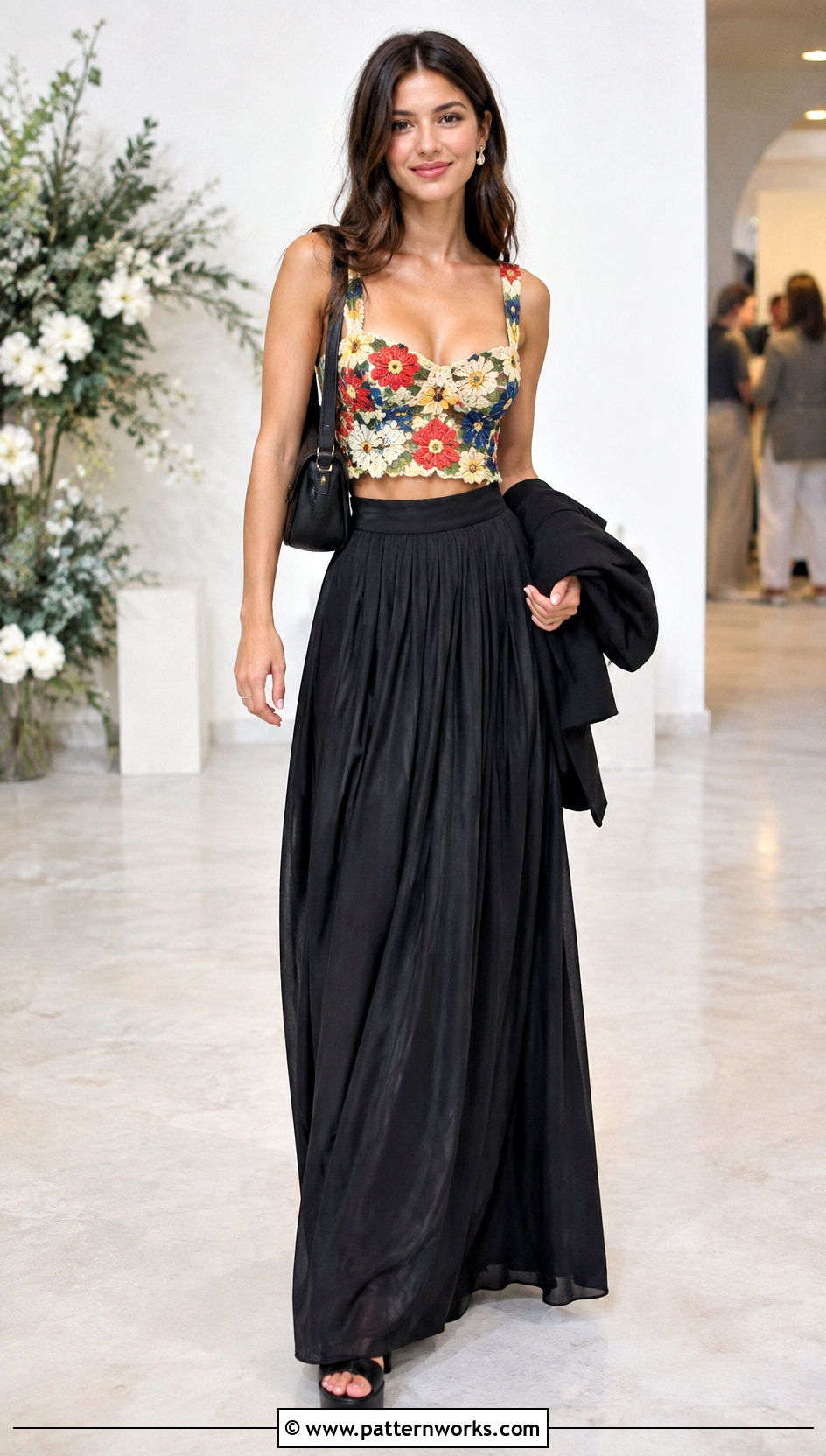 Crochet Bustier With Black Maxi Skirt - 24 crochet bustier outfit ideas
