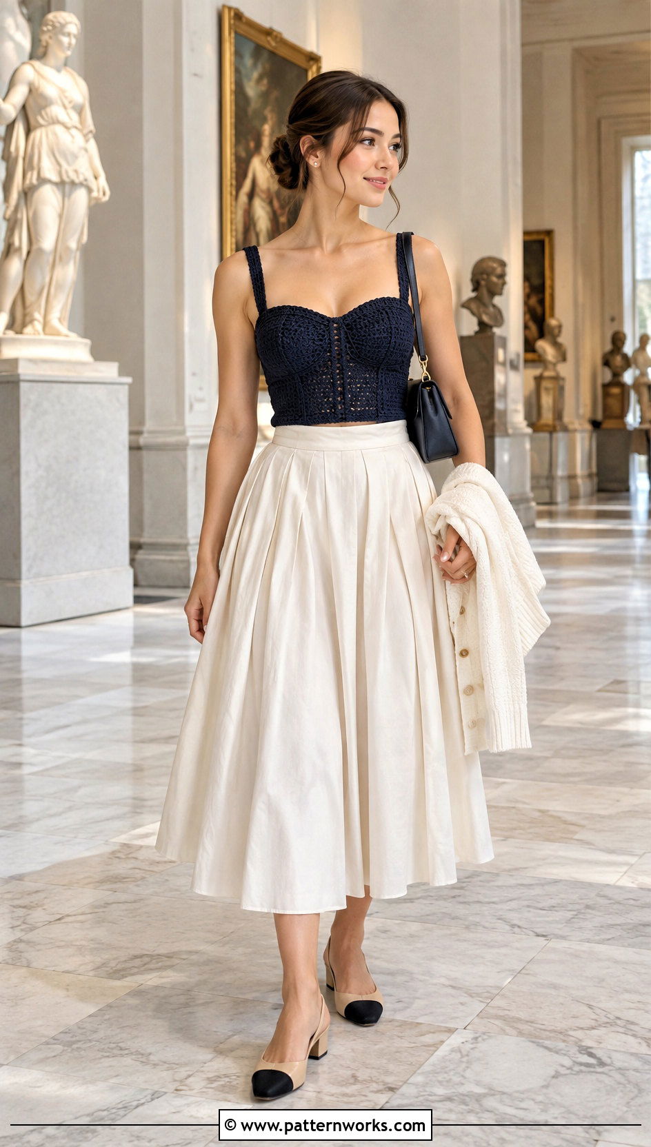Crochet Bustier With Pleated Midi Skirt - 24 crochet bustier outfit ideas
