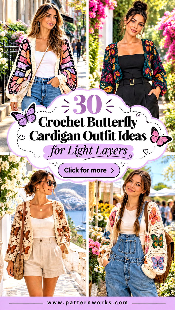 30 Crochet Butterfly Cardigan Outfit Ideas for Light Layers - 30 Crochet Butterfly Cardigan Outfit Ideas for Light Layers