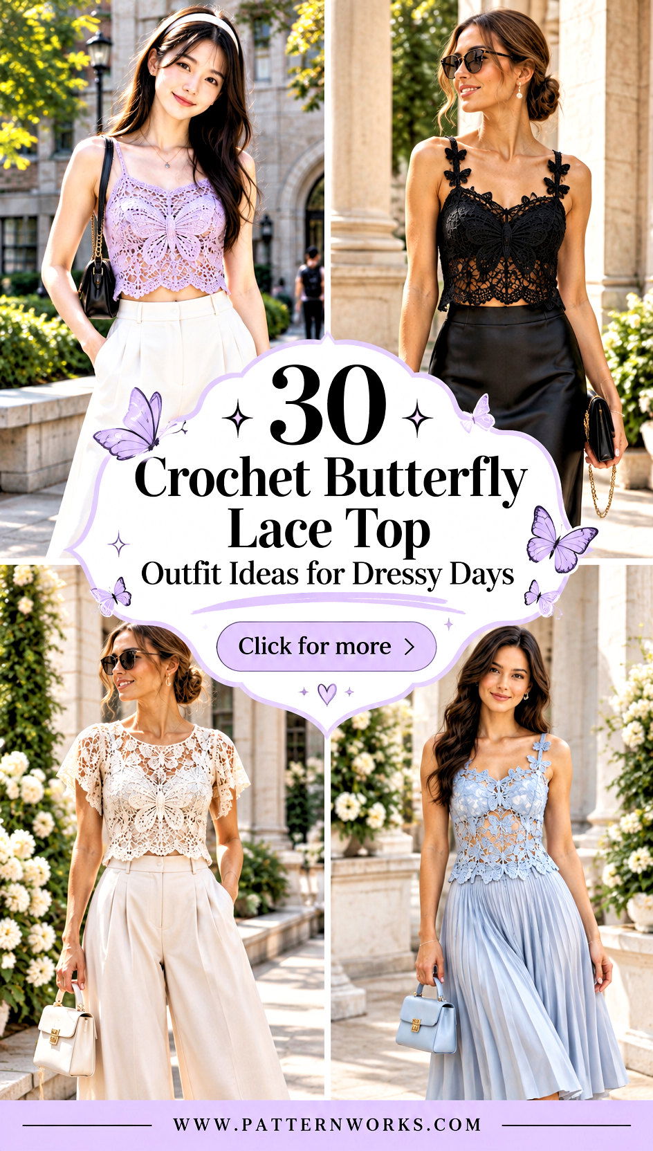 30 Crochet Butterfly Lace Top Outfit Ideas for Dressy Days - 30 Crochet Butterfly Lace Top Outfit Ideas for Dressy Days