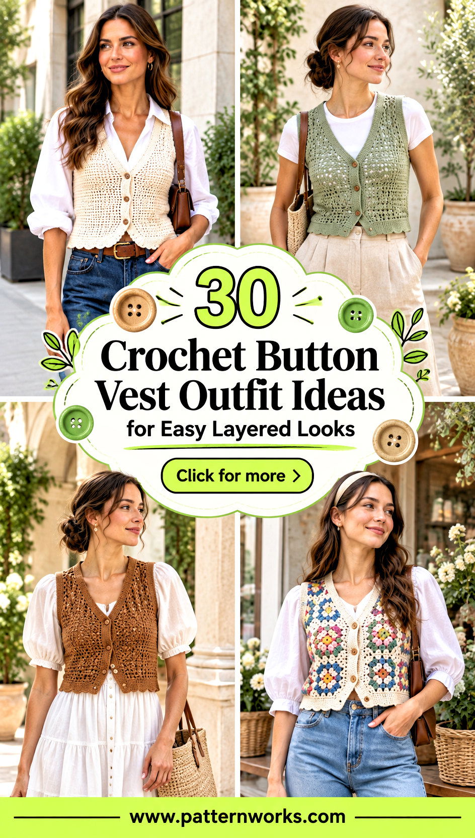 30 Crochet Button Vest Outfit Ideas for Easy Layered Looks - 30 Crochet Button Vest Outfit Ideas for Easy Layered Looks