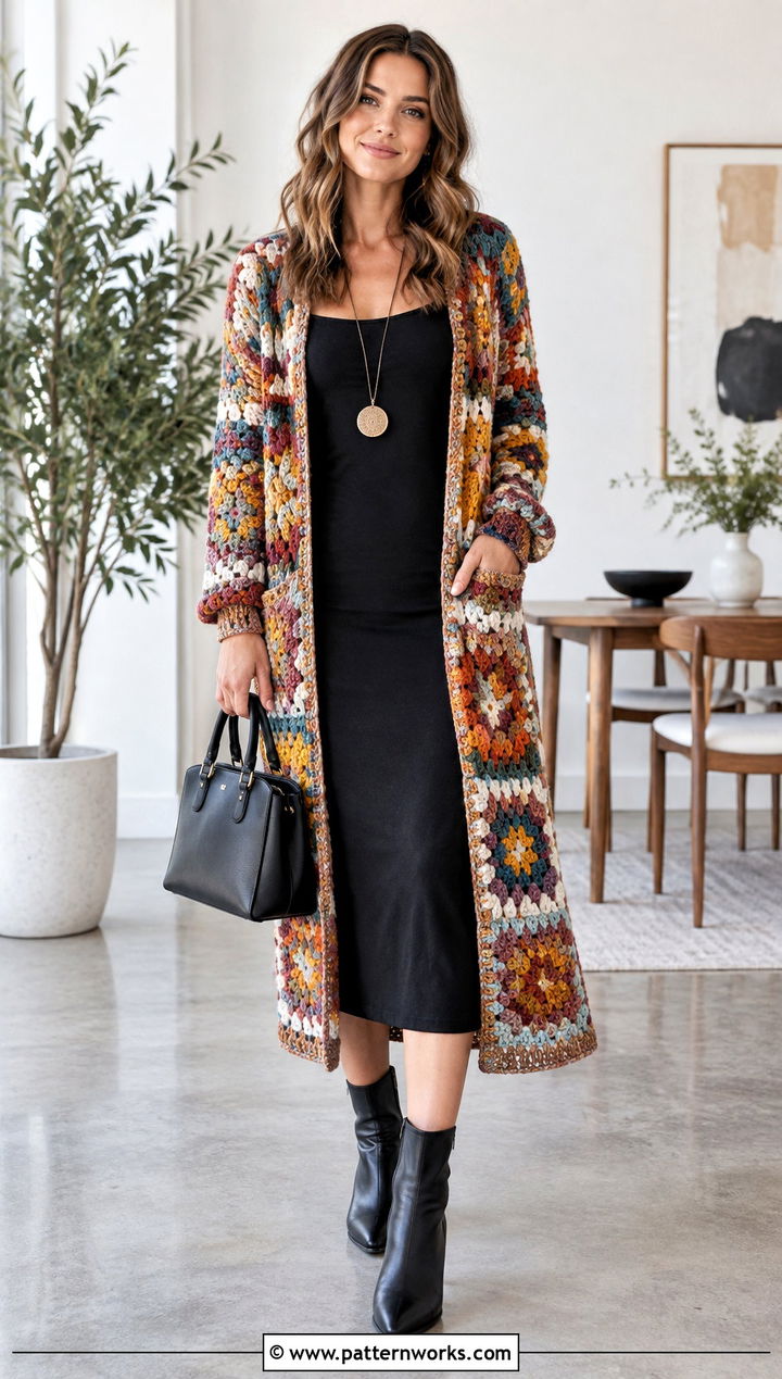 Crochet Cardigan Sweater With Column Dress - 30 crochet sweater design outfit ideas