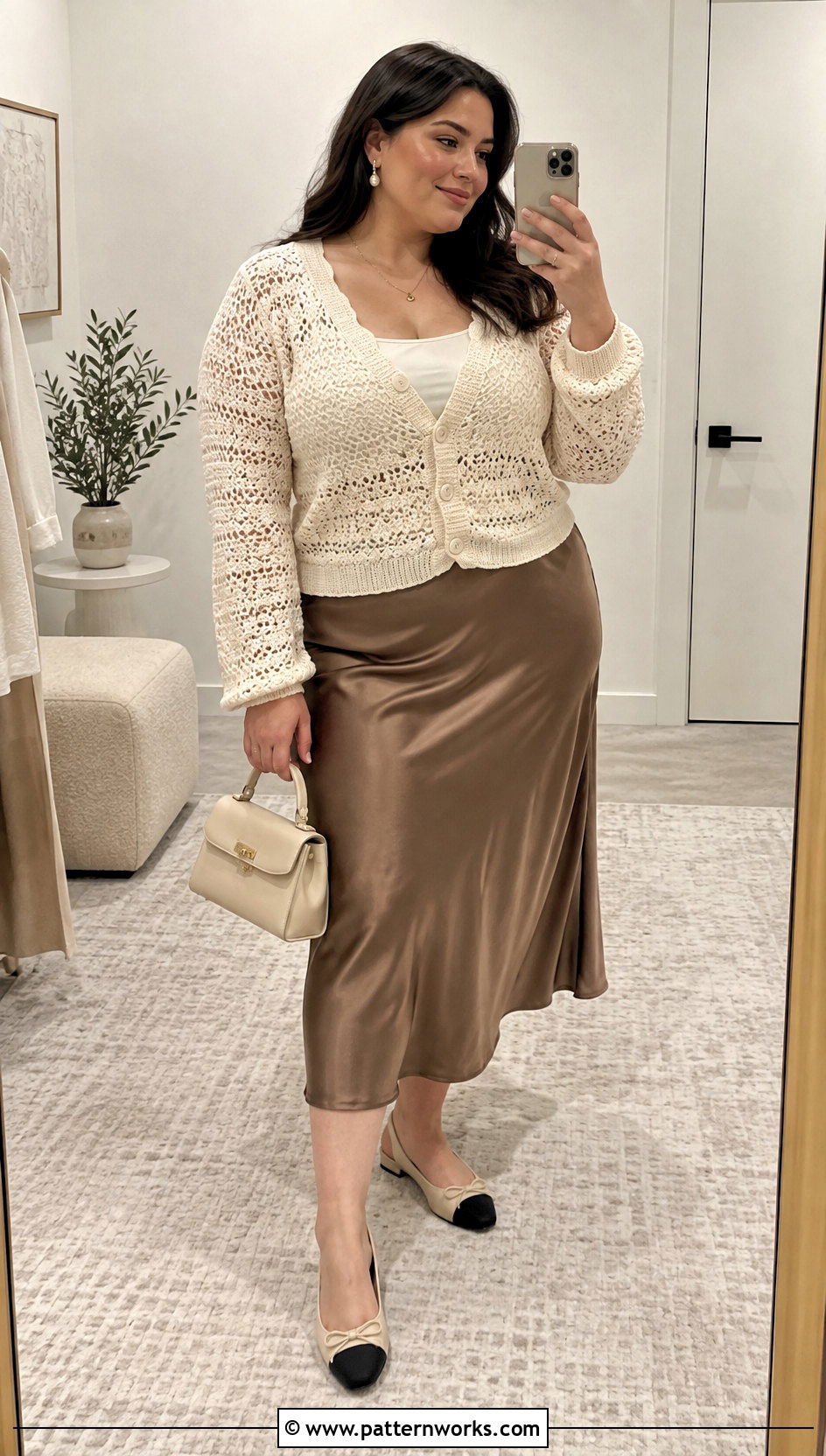 Crochet Cardigan Top Outfit With Slip Skirt - 24 crochet top for plus size women outfit ideas