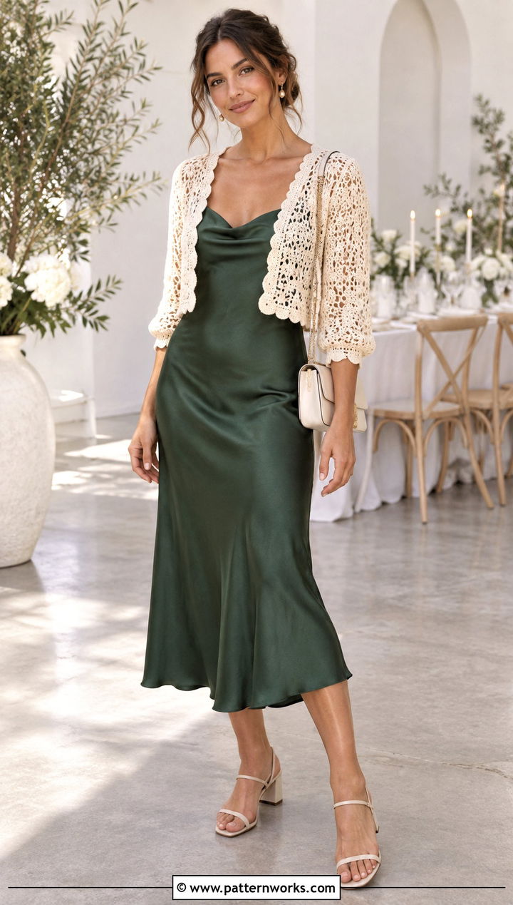 Crochet Cardigan With Slip Dress - 30 easy crochet cardigan outfit ideas