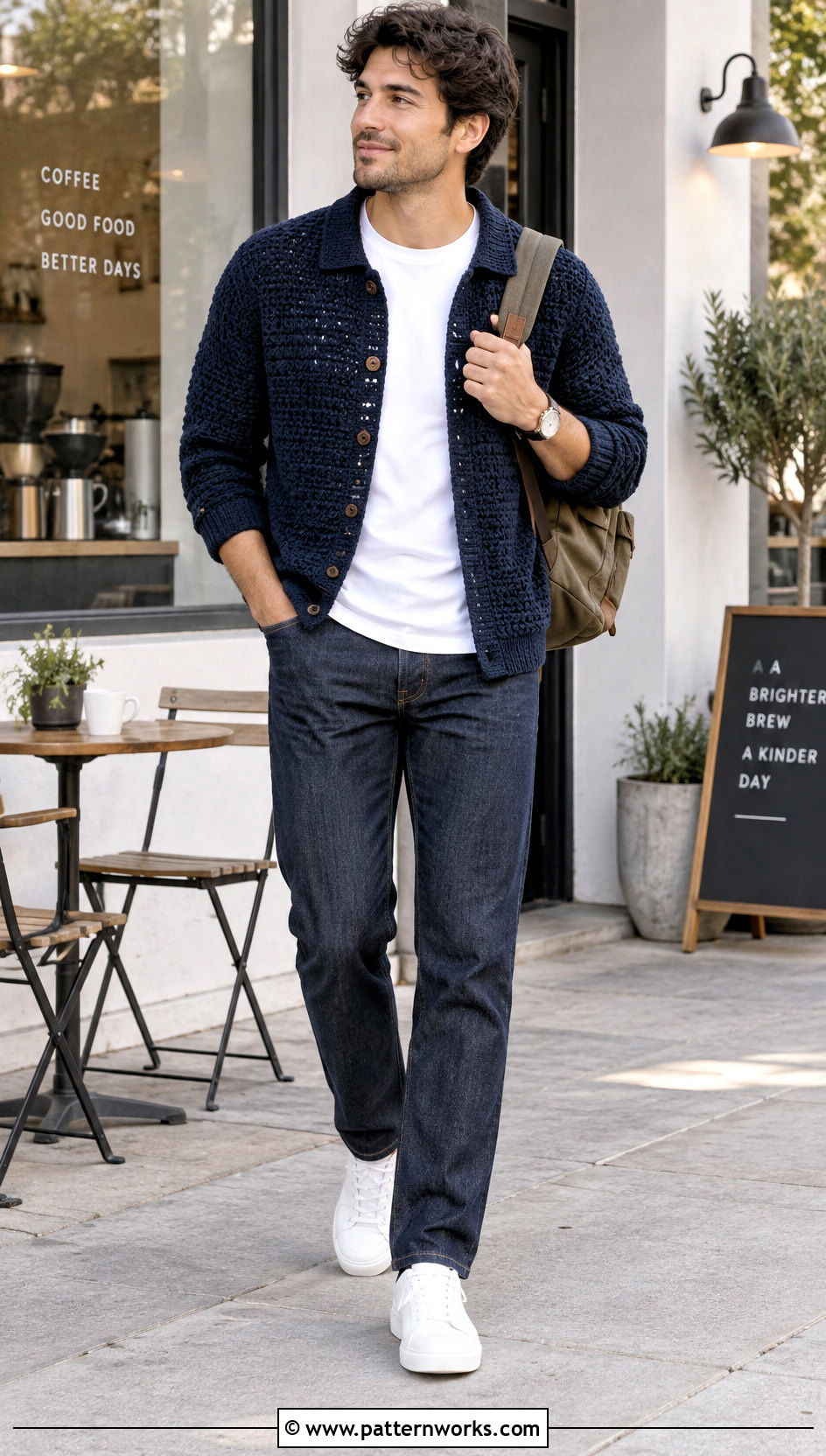 Crochet Cardigan With White T Shirt And Jeans - 30 crochet man sweaters outfit ideas