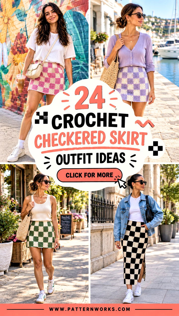 24 Crochet Checkered Skirt Outfit Ideas for Playful Styling - 24 Crochet Checkered Skirt Outfit Ideas for Playful Styling