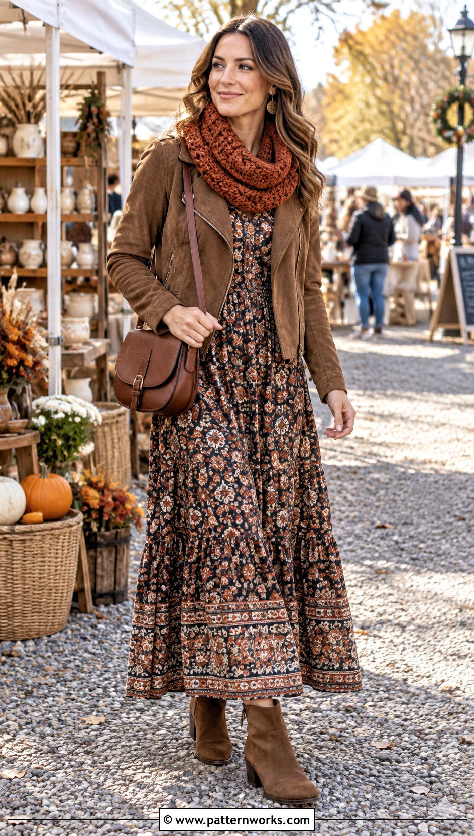 Crochet Chunky Cowl With Boho Maxi Dress - 30 crochet chunky cowl outfit ideas
