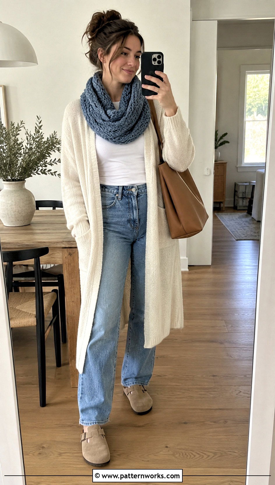 Crochet Chunky Cowl With Cardigan And Jeans - 30 crochet chunky cowl outfit ideas