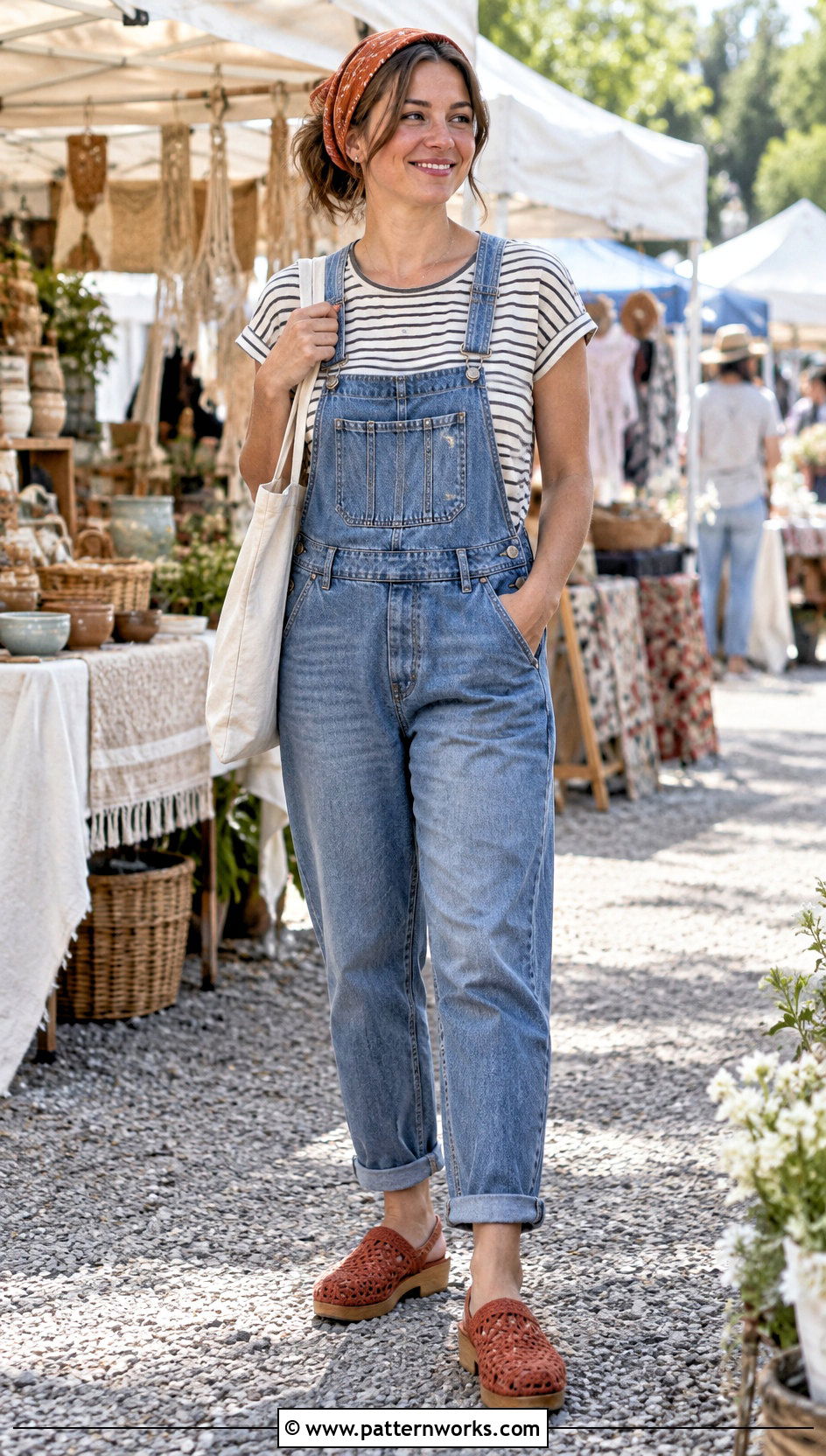 Crochet Clogs With Relaxed Overalls - 24 women crochet shoes outfit ideas