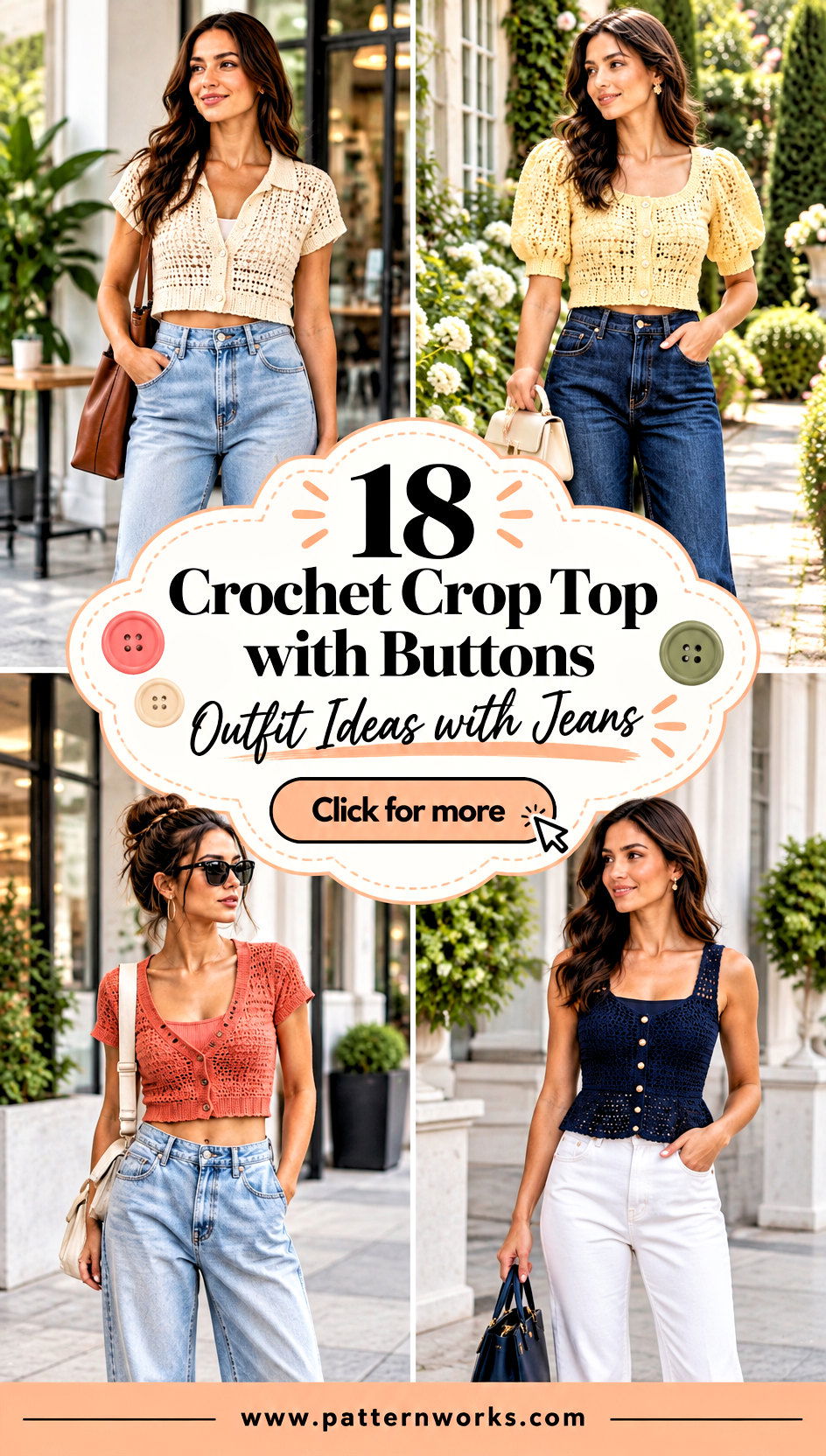 18 Crochet Crop Top with Buttons Outfit Ideas with Jeans - 18 Crochet Crop Top with Buttons Outfit Ideas with Jeans