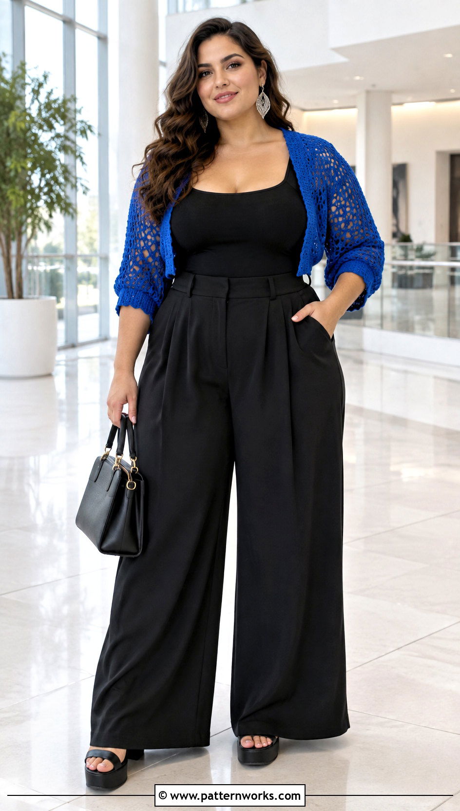 Crochet Cropped Shrug With Bodysuit And Palazzo Pants - 24 Crochet Cropped Shrug outfit ideas