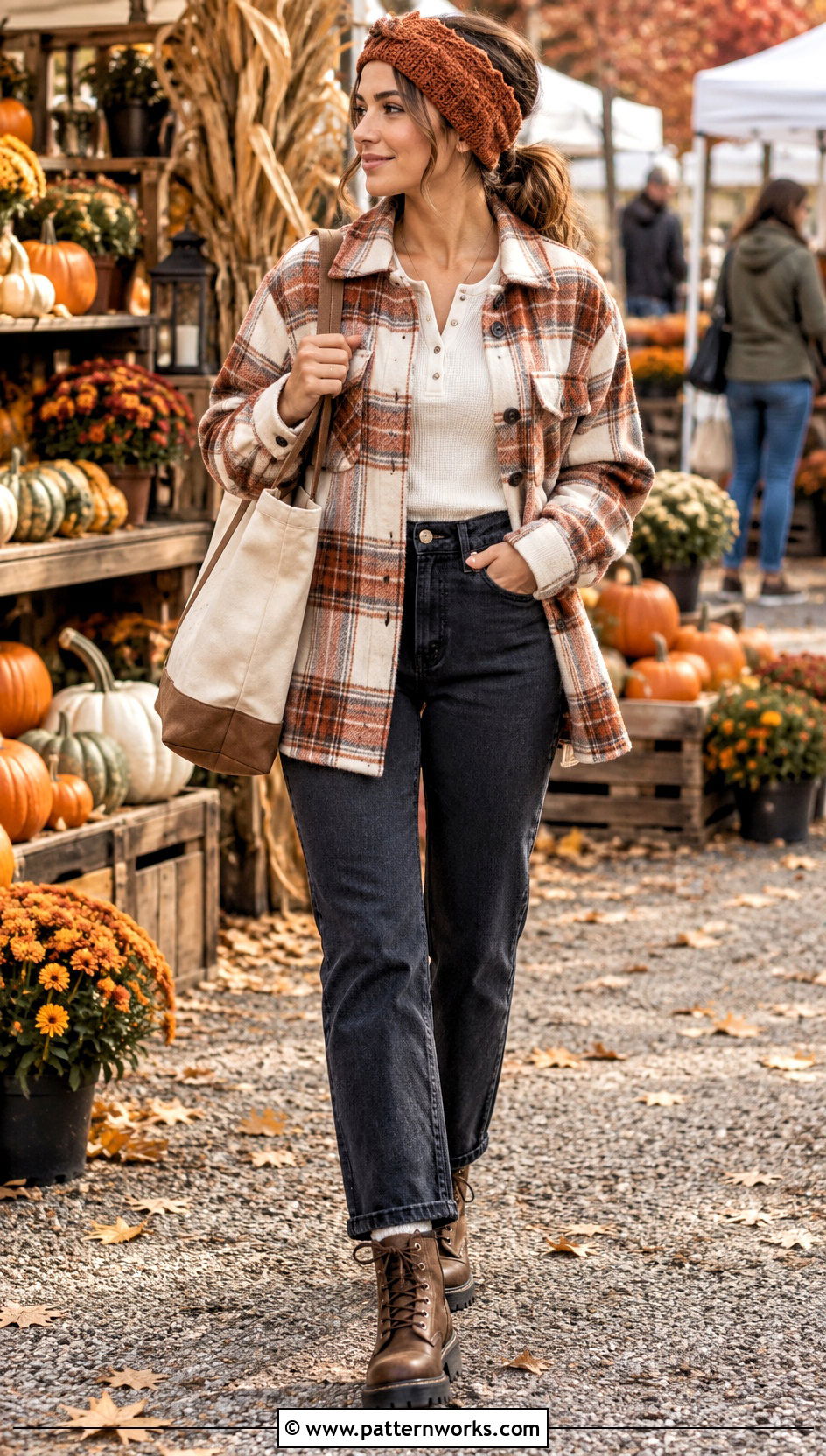 Crochet Crown Ear Warmer Outfit With Plaid Shacket - 24 crochet crown ear warmer outfit ideas