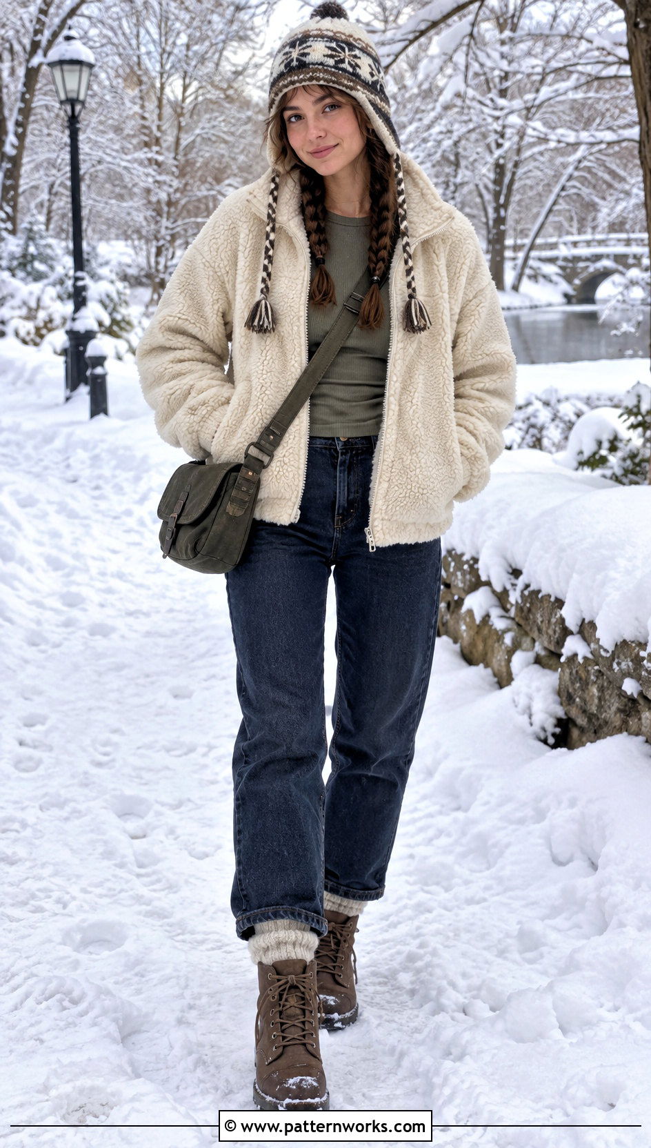 Crochet Earflap Hat With Shearling Jacket - 24 crocheted hat outfit ideas