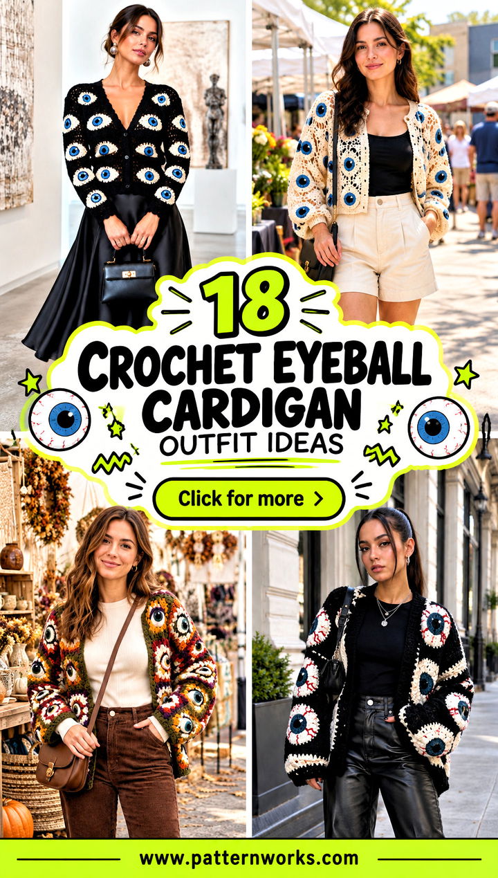 18 Crochet Eyeball Cardigan Outfit Ideas for Halloween - 18 Crochet Eyeball Cardigan Outfit Ideas for Halloween