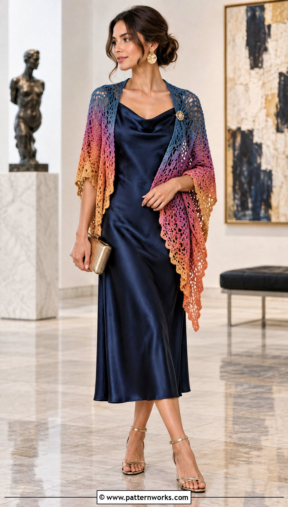 Crochet Fade Shawl With Satin Slip Dress - 18 Crochet Fade Shawl outfit ideas
