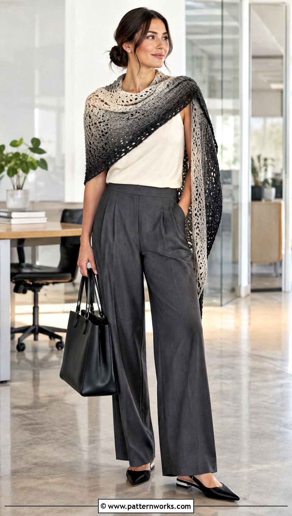 Crochet Fade Shawl With Tailored Trousers - 18 Crochet Fade Shawl outfit ideas