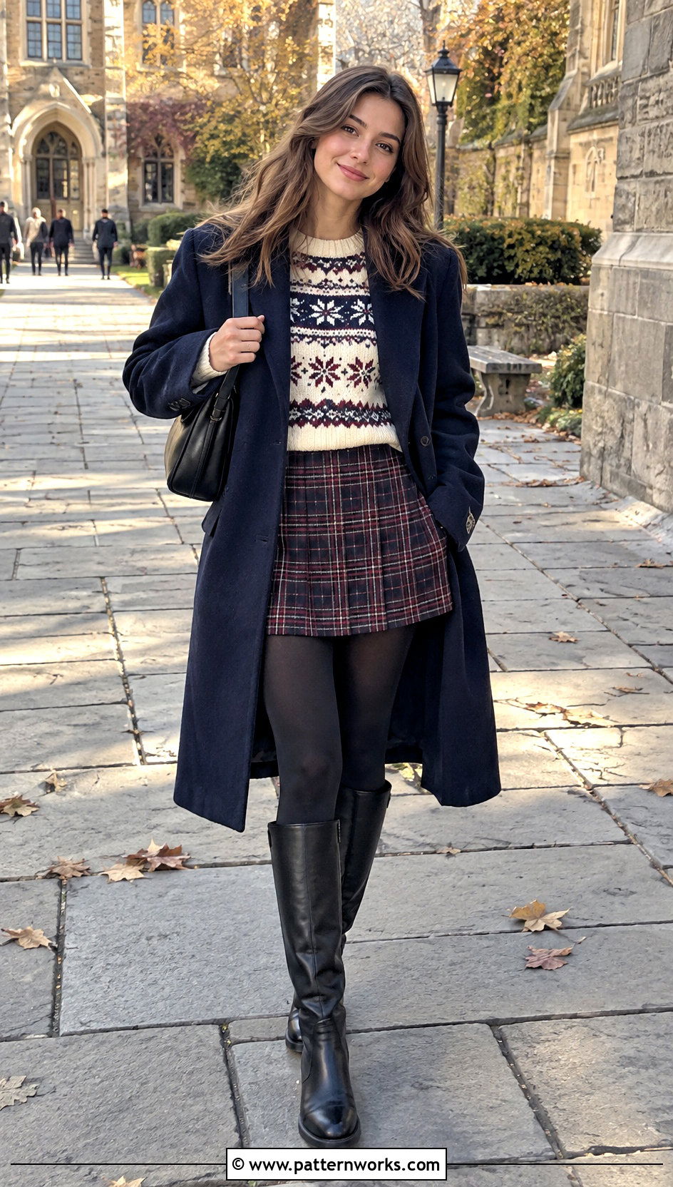 Crochet Fairisle Sweater With Plaid Mini Skirt - 18 Crochet Fairisle Sweater outfit ideas