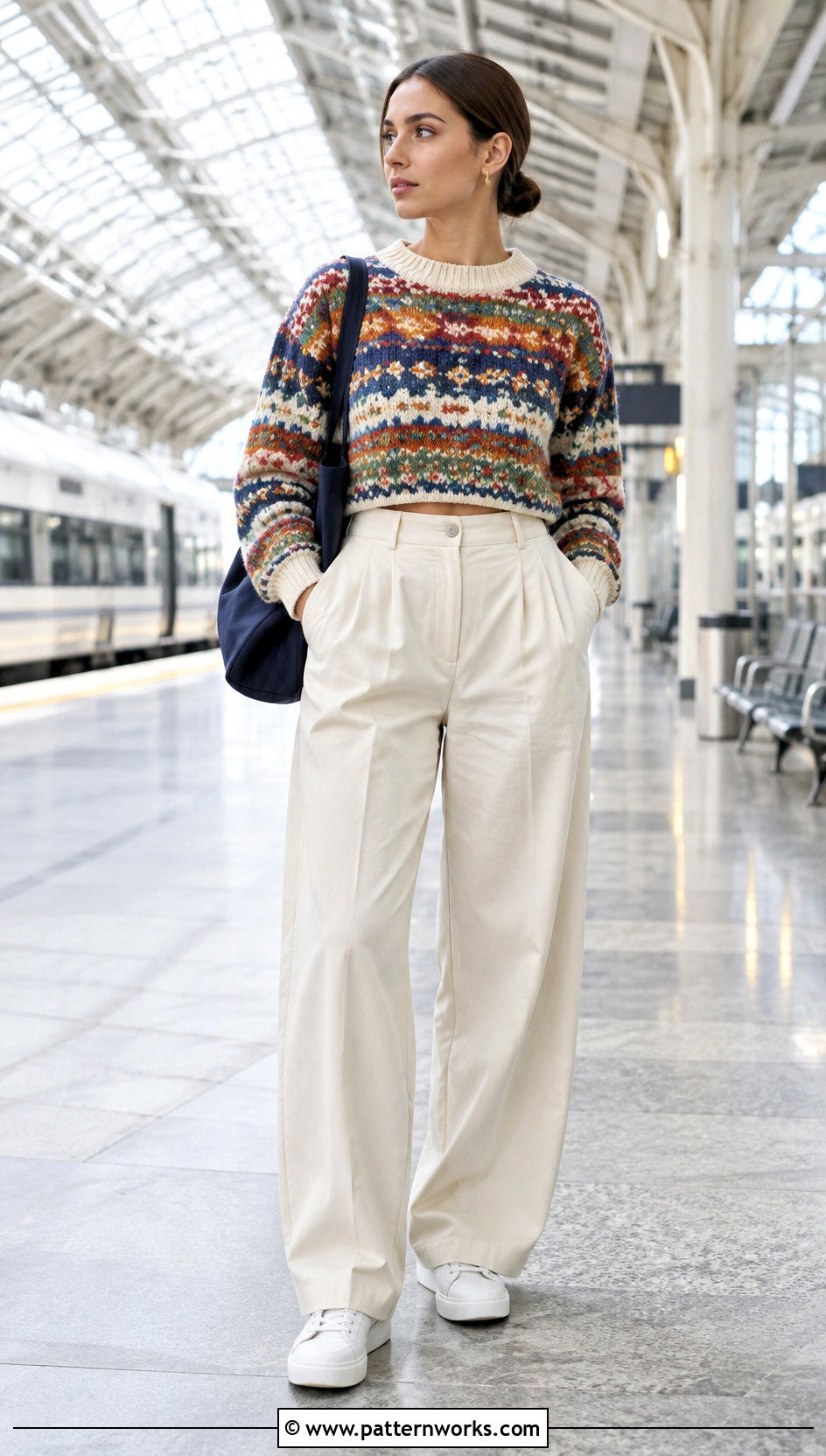 Crochet Fairisle Sweater With Wide Leg Trousers - 18 Crochet Fairisle Sweater outfit ideas