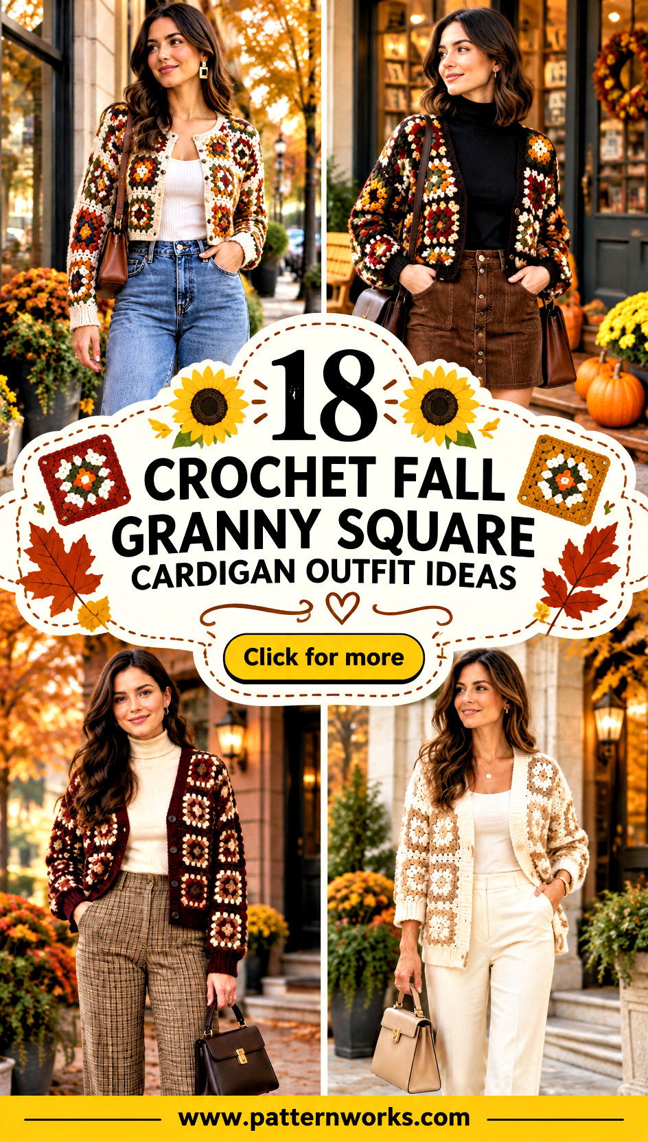 18 Crochet Fall Granny Square Cardigan Outfit Ideas - 18 Crochet Fall Granny Square Cardigan Outfit Ideas