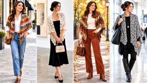 24 Crochet Fan Stitch Shawl Outfit Ideas for Dressy Layers