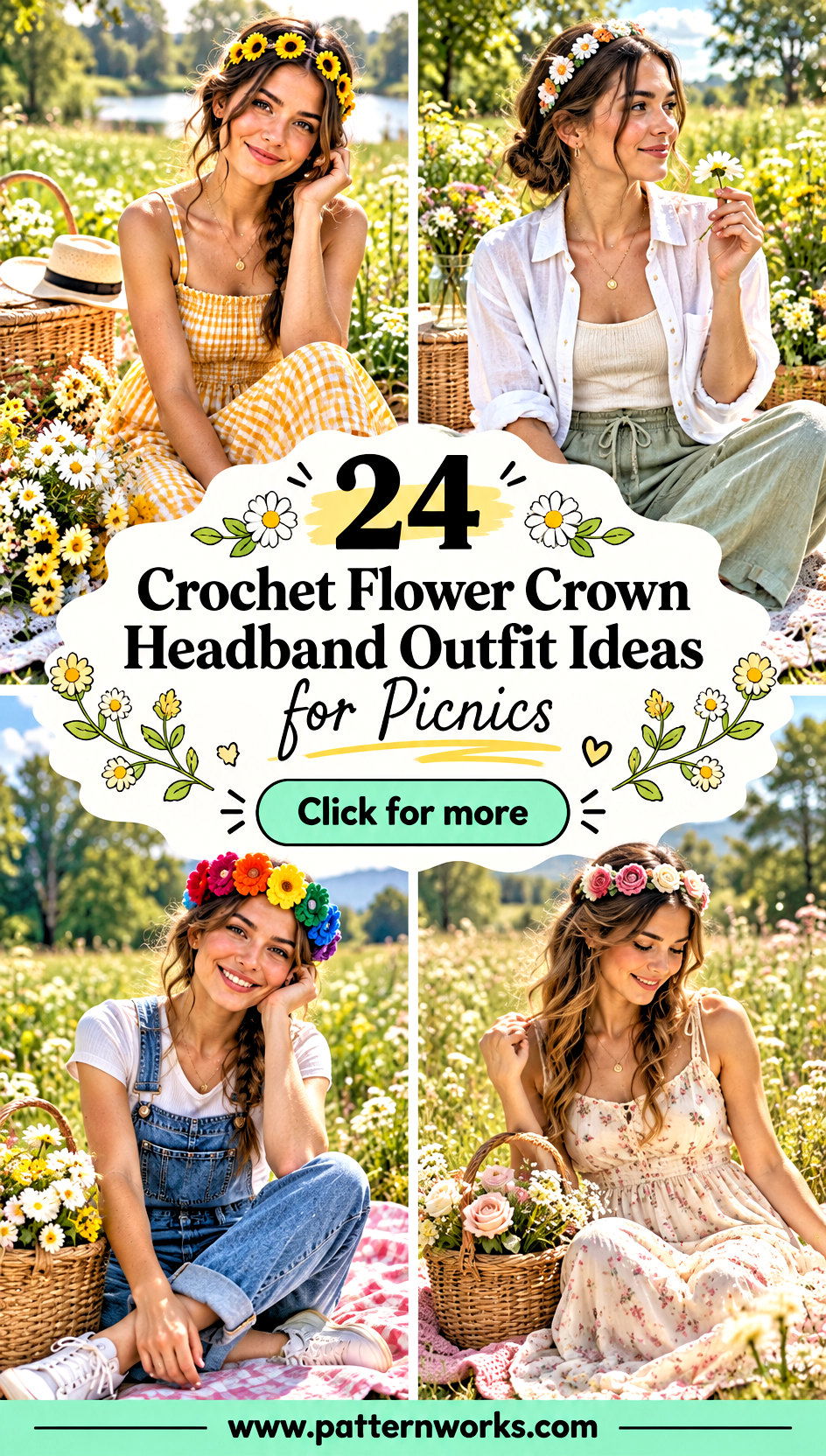 24 Crochet Flower Crown Headband Outfit Ideas for Picnics - 24 Crochet Flower Crown Headband Outfit Ideas for Picnics