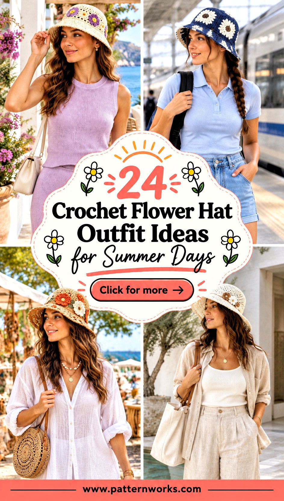 24 Crochet Flower Hat Outfit Ideas for Summer Days - 24 Crochet Flower Hat Outfit Ideas for Summer Days