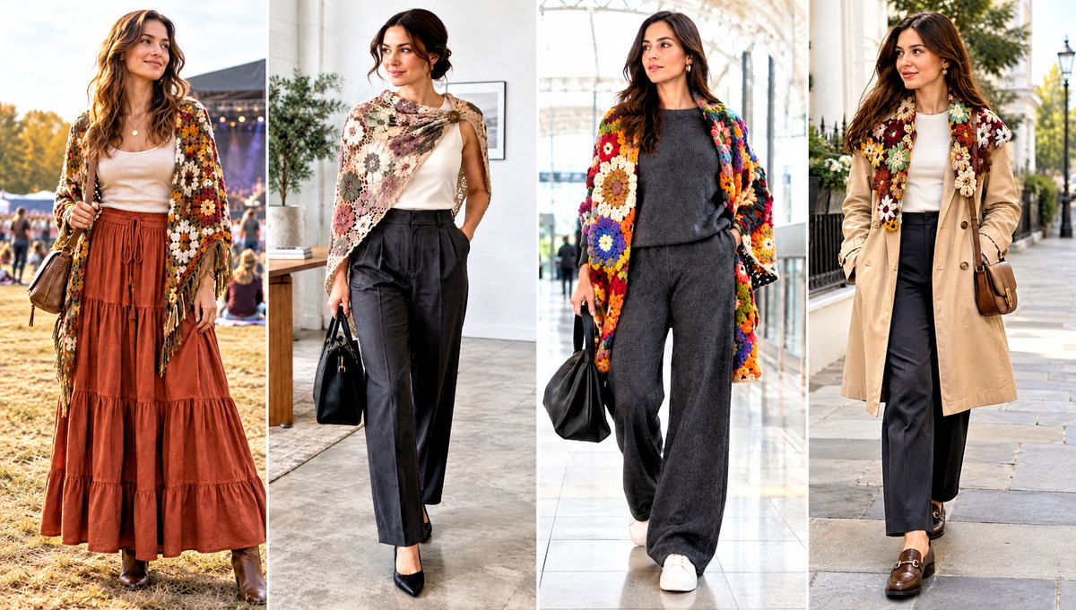 18 Crochet Flower Shawl Outfit Ideas for Garden Parties