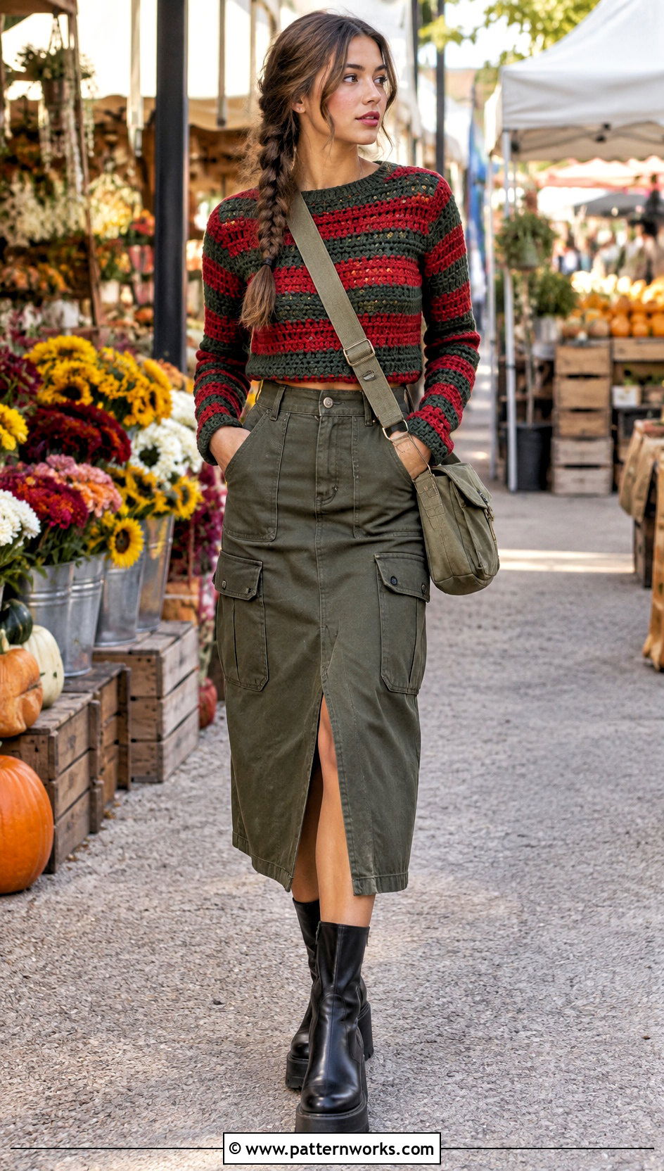 Crochet Freddy Krueger Sweater With Utility Midi Skirt - 24 crochet freddy krueger sweater outfit ideas