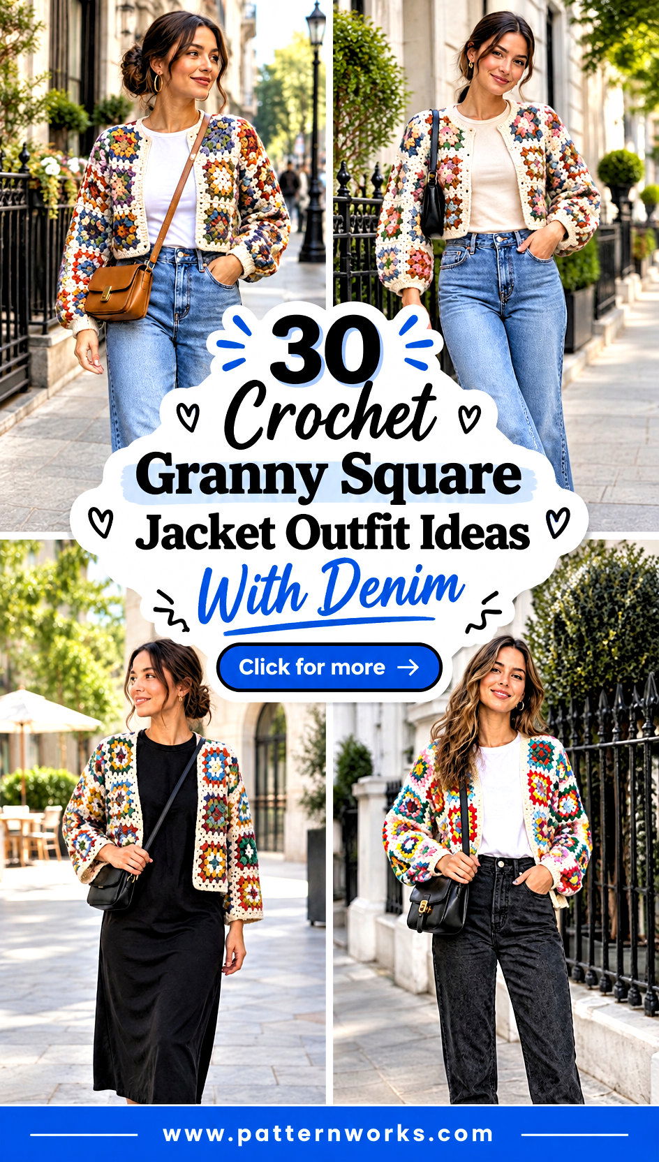 30 Crochet Granny Square Jacket Outfit Ideas With Denim - 30 Crochet Granny Square Jacket Outfit Ideas With Denim